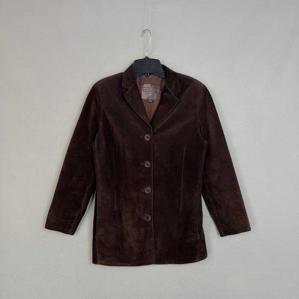 Vintage Coach Blazer Womens XS Brown Suede Leather Jacket Professional Classic